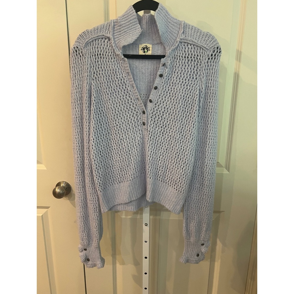 Free People Care Snowdrift Periwinkle Henley Pullover Sweater Size Medium - Picture 2 of 7